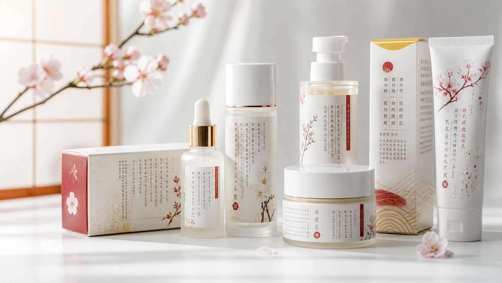 Generic Japanese skincare packages illustrating how to read Japanese beauty labels